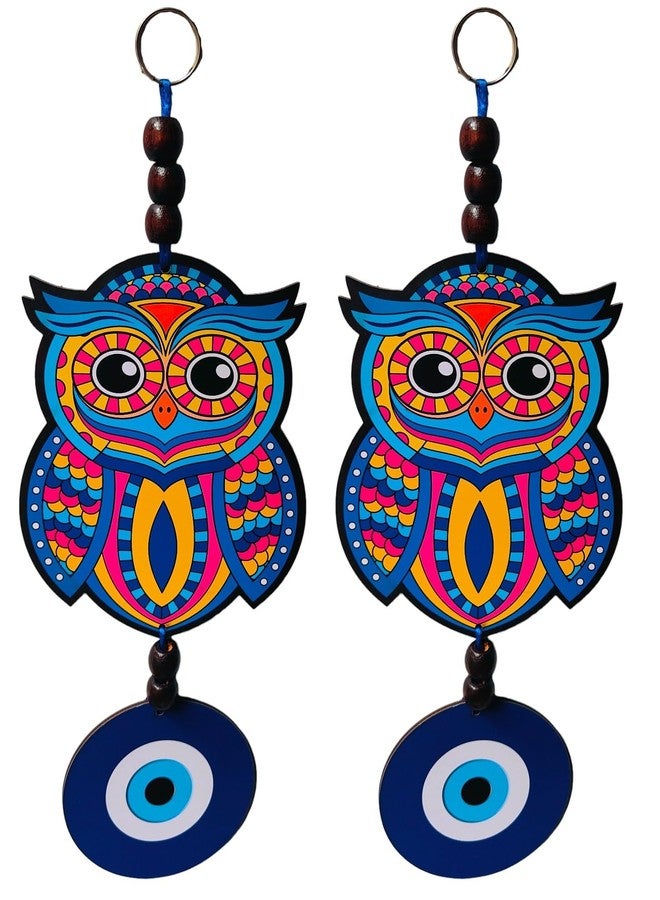 ART FLAUNTS Evil Eye Hanging for Home Entrance House Door Decoration Big Size Wooden MDF Lucky Owl Artwork House Wall Decor, Set of 2 - Image 1